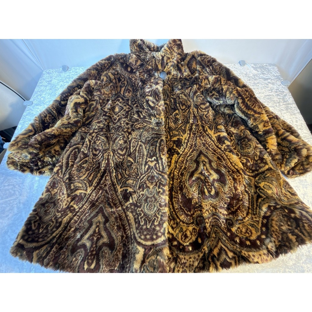 Vintage Cady Faux Fur Coat Womens 8 Paisley Brown Plush USA Made Boho